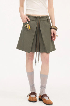 Color-Block Tie Pleated Skirt