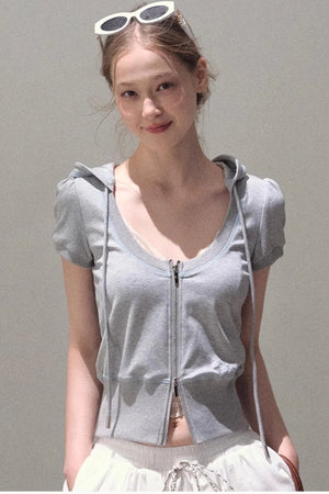 Color Block U-Neck Hooded Cardigan