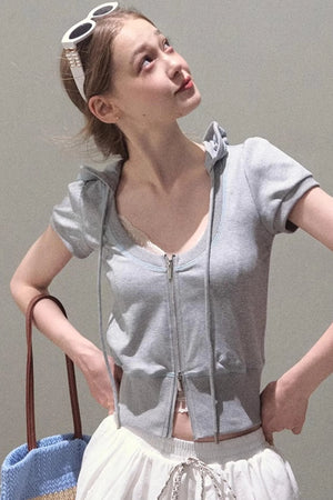 Color Block U-Neck Hooded Cardigan