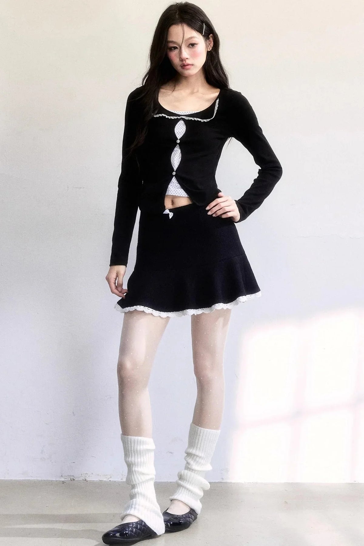 Color-Block Woolen Skirt