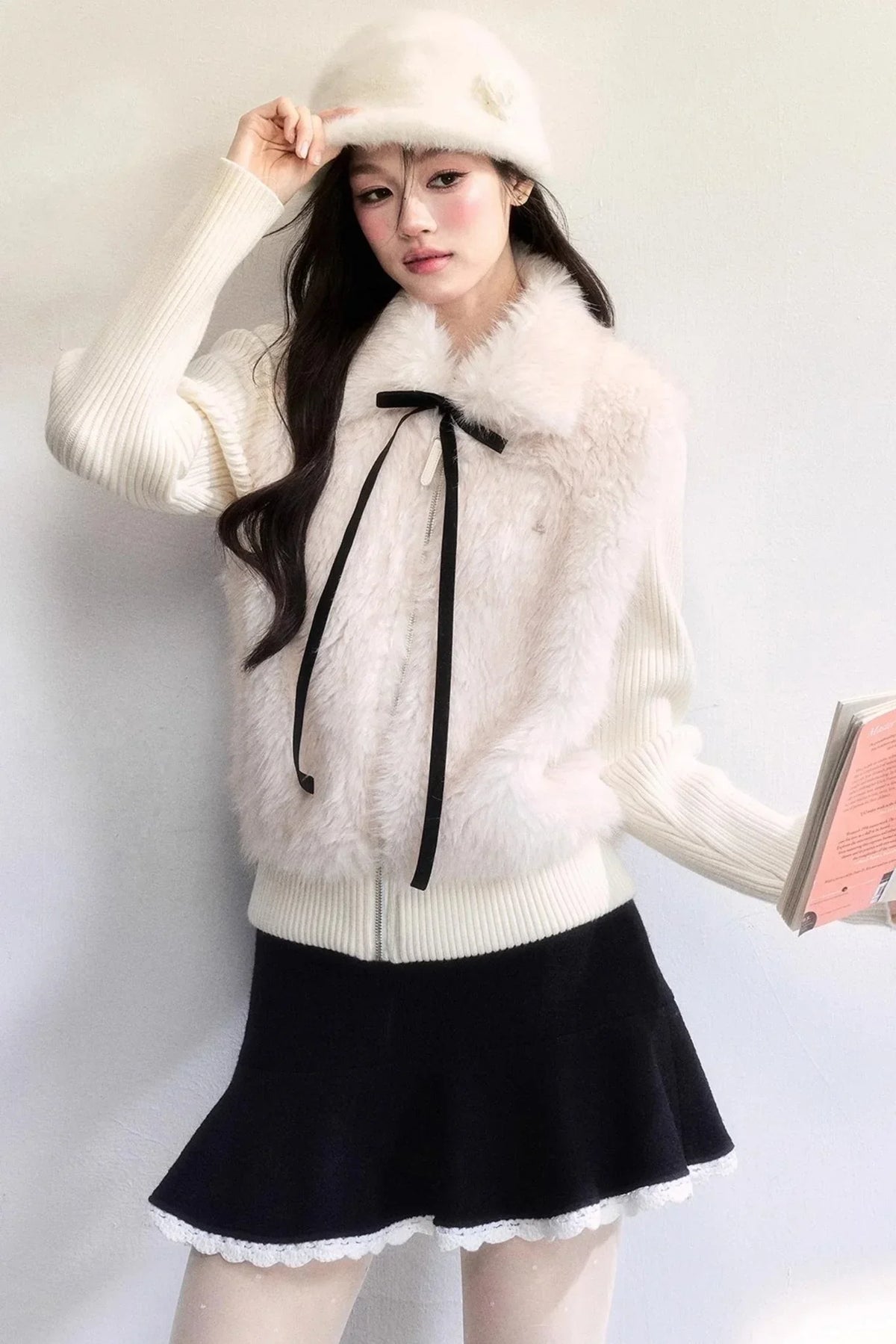Color-Block Woolen Skirt