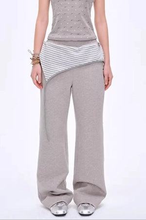 Color-Blocked Cotton Striped Pants