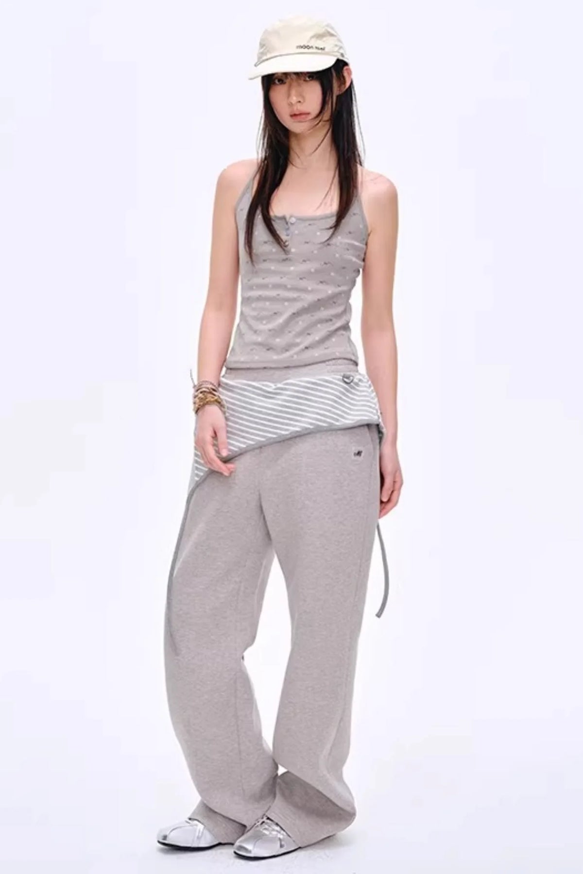 Color-Blocked Cotton Striped Pants