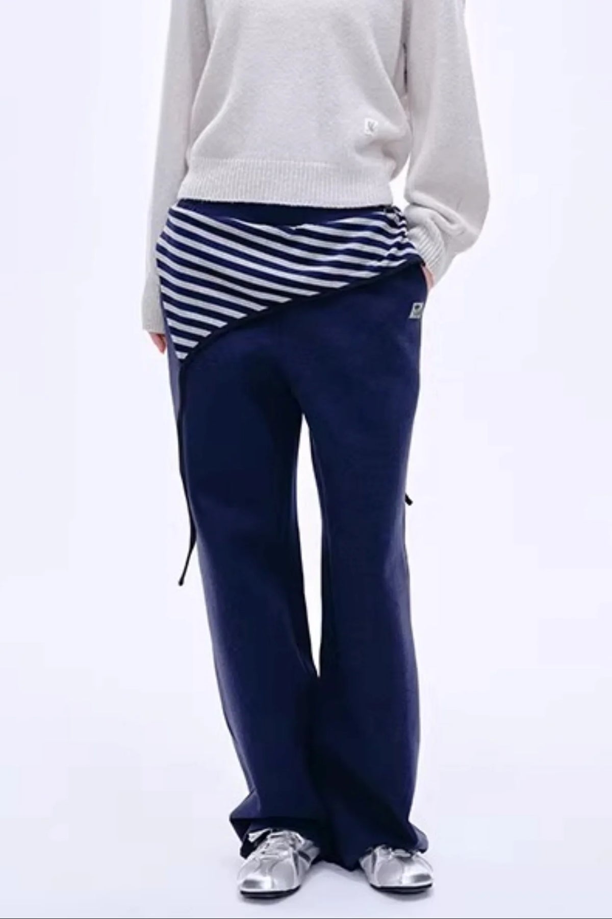 Color-Blocked Cotton Striped Pants
