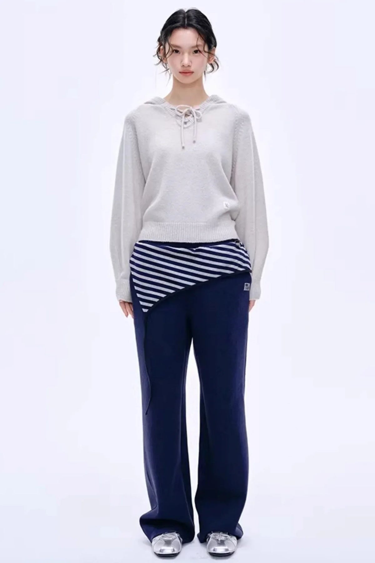 Color-Blocked Cotton Striped Pants