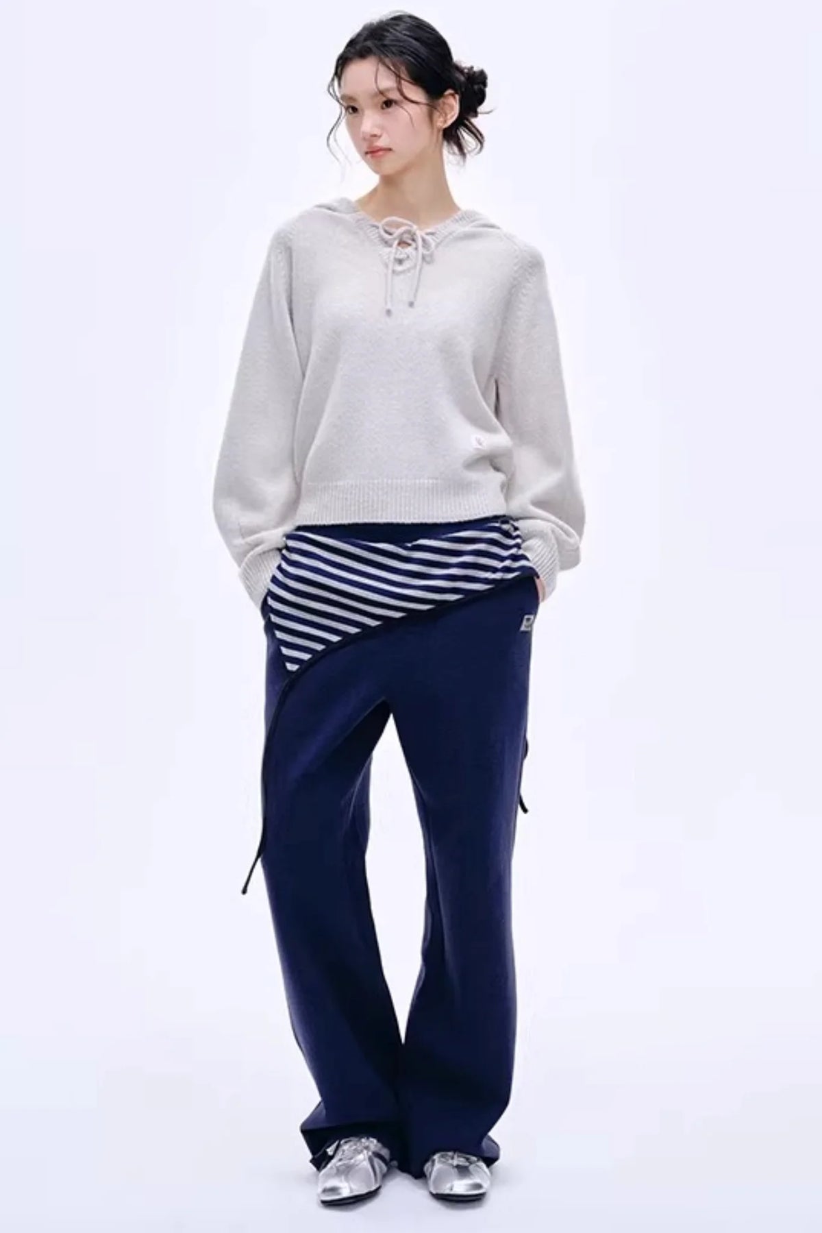 Color-Blocked Cotton Striped Pants