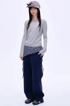 Color-Blocked Cotton Striped Pants