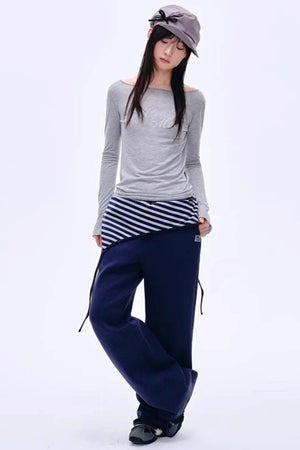 Color-Blocked Cotton Striped Pants