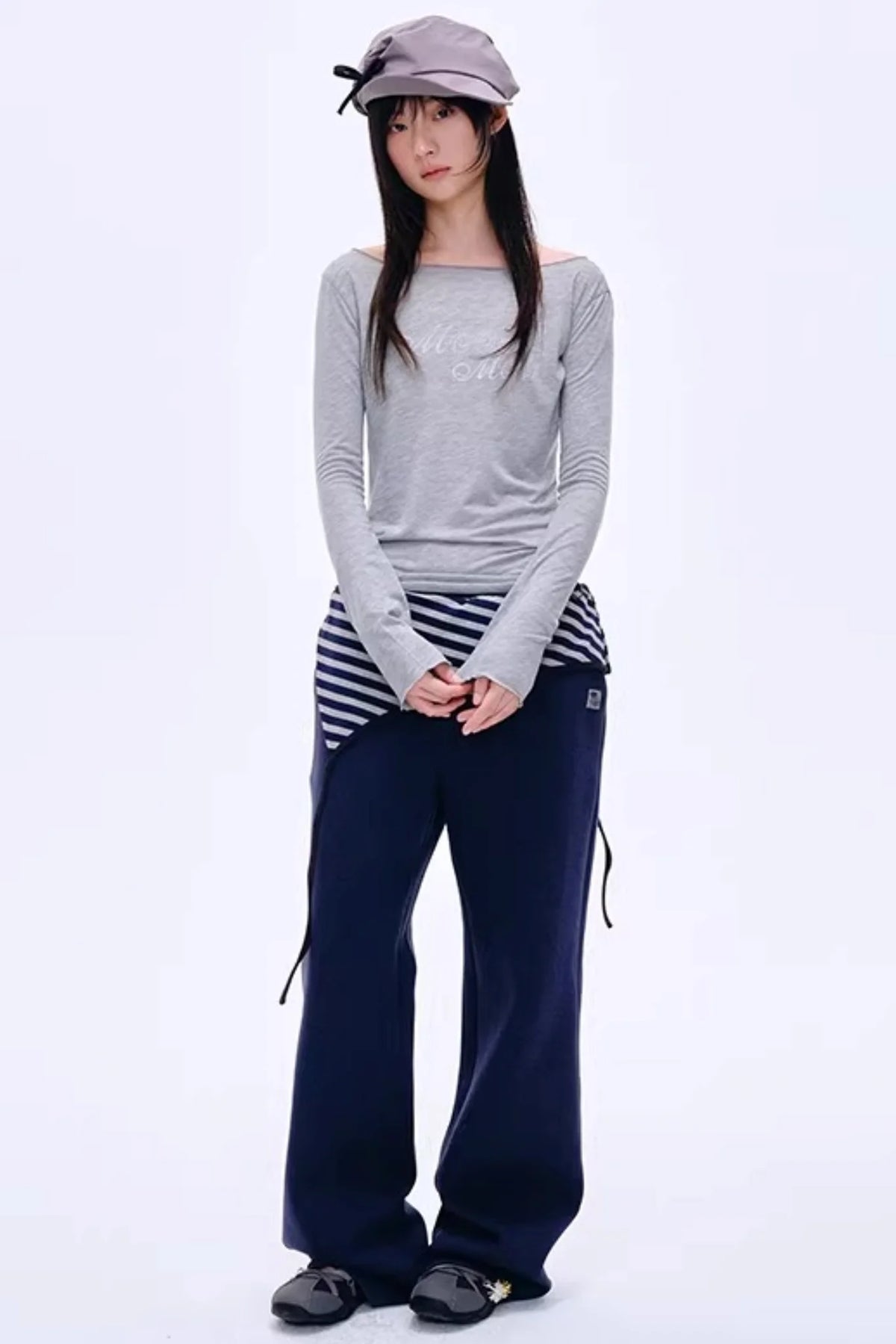 Color-Blocked Cotton Striped Pants
