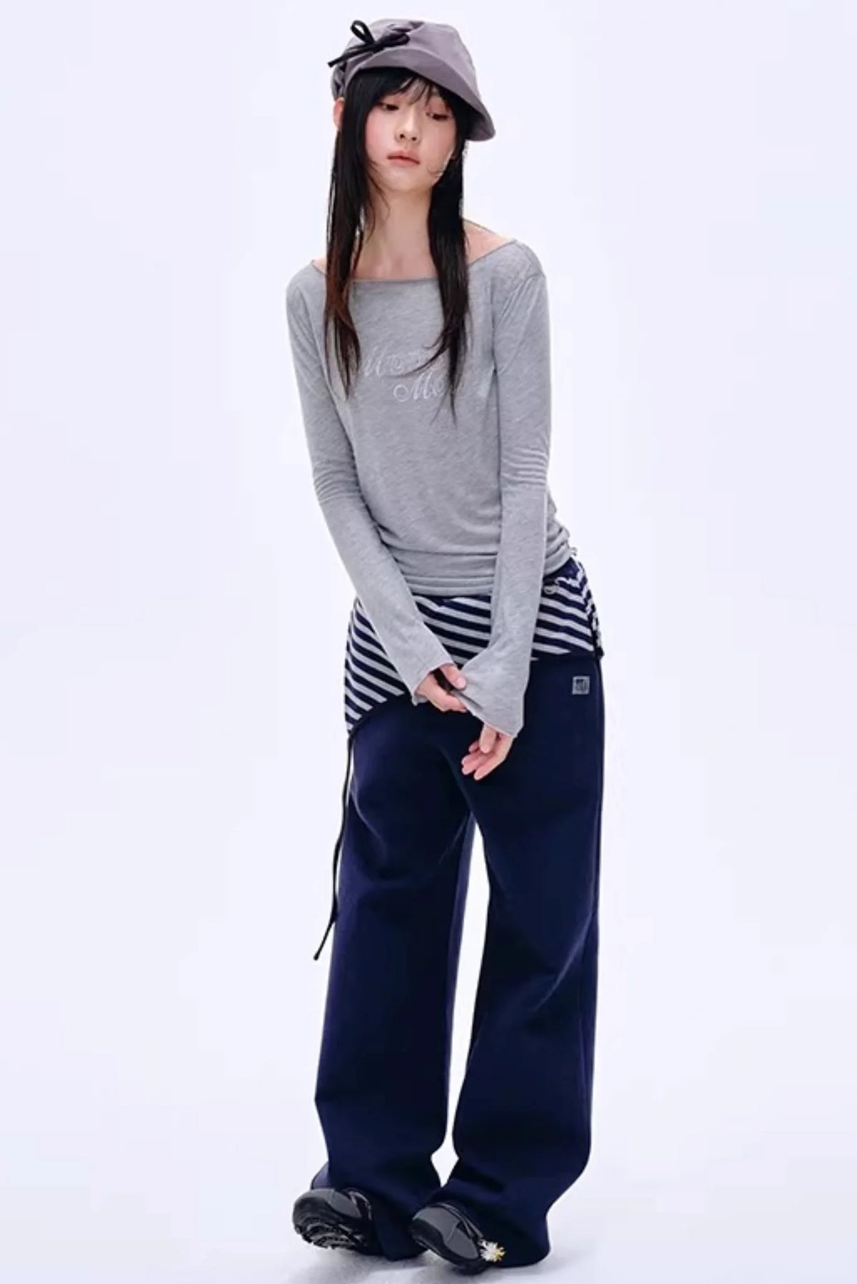 Color-Blocked Cotton Striped Pants