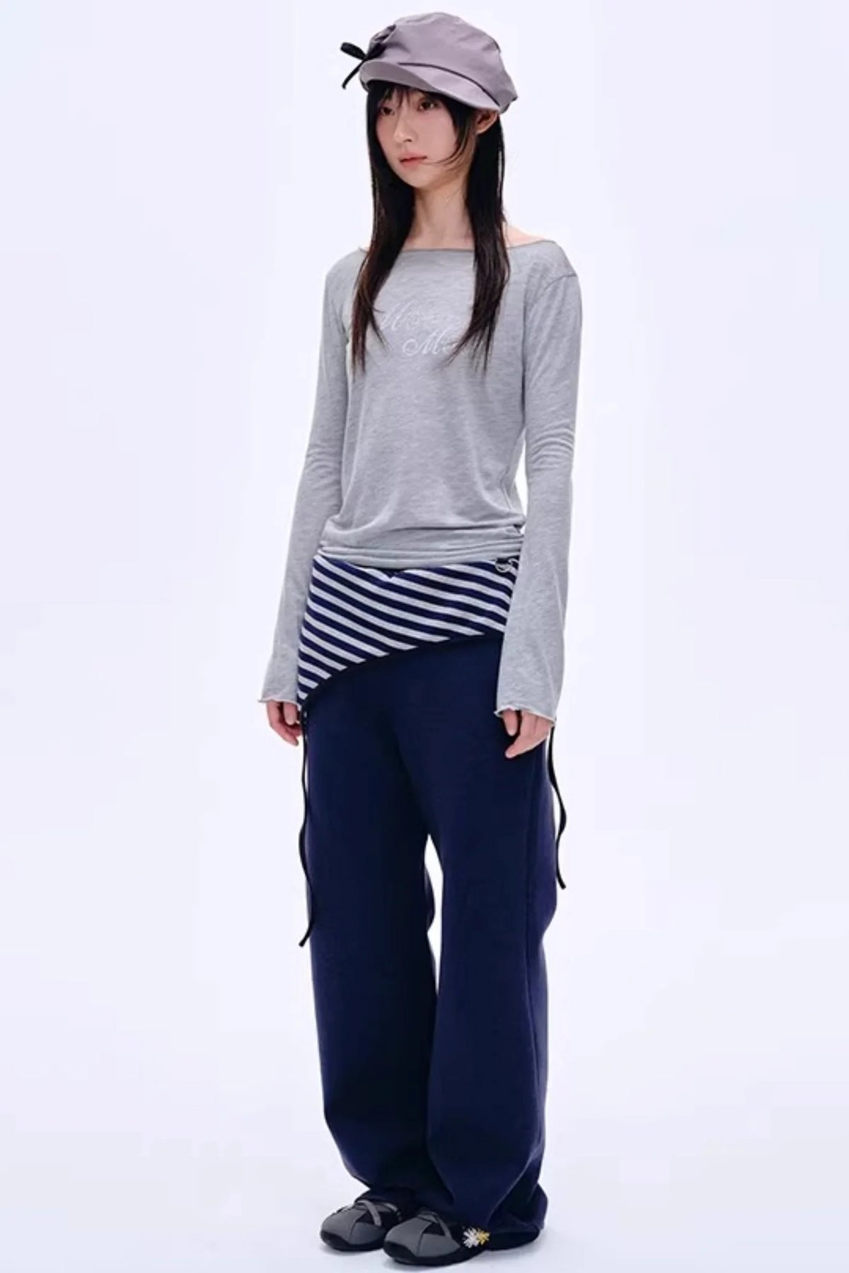 Color-Blocked Cotton Striped Pants