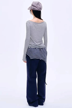 Color-Blocked Cotton Striped Pants