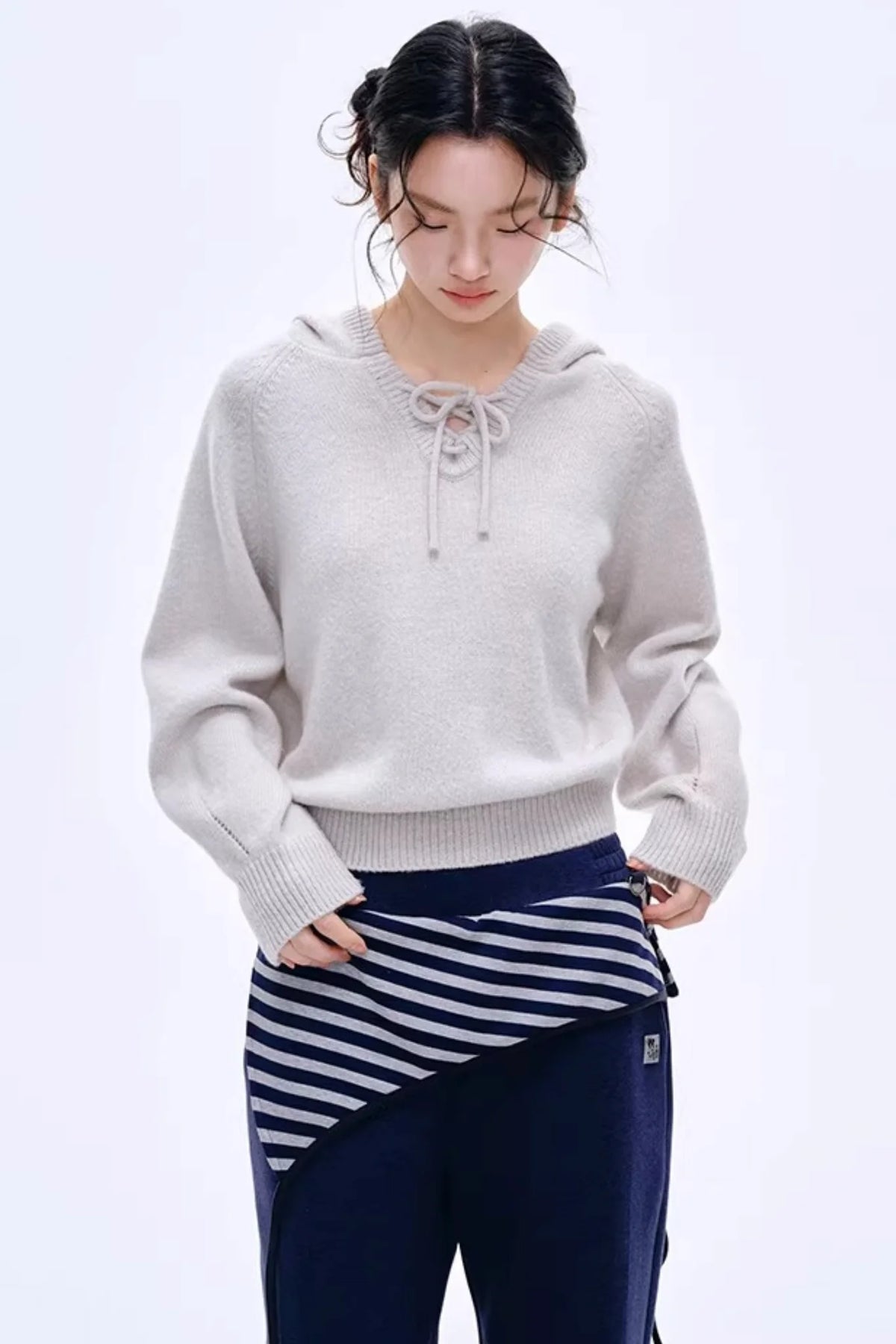 Color-Blocked Cotton Striped Pants