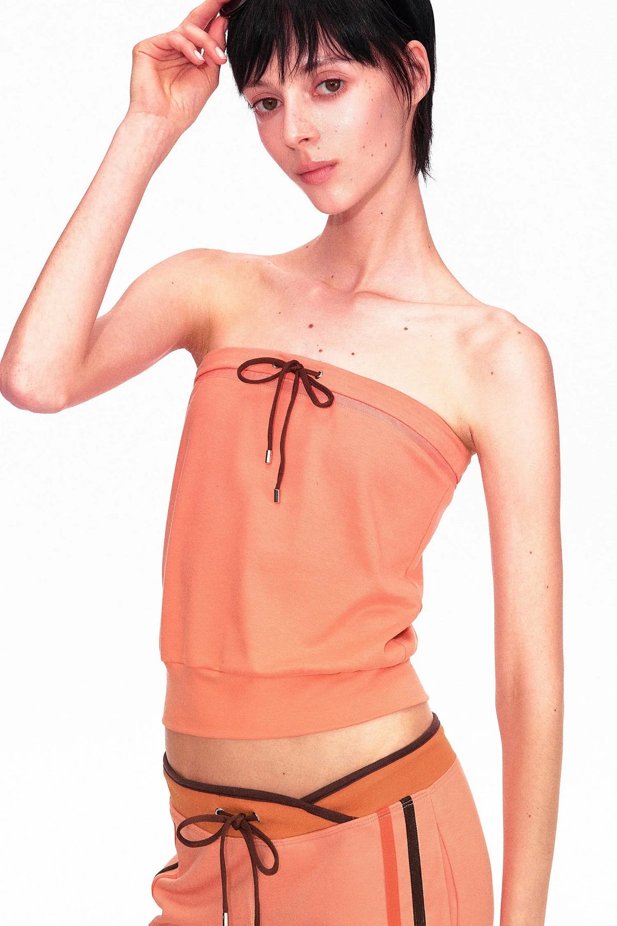 Color-Blocked Drawstring Tube Top