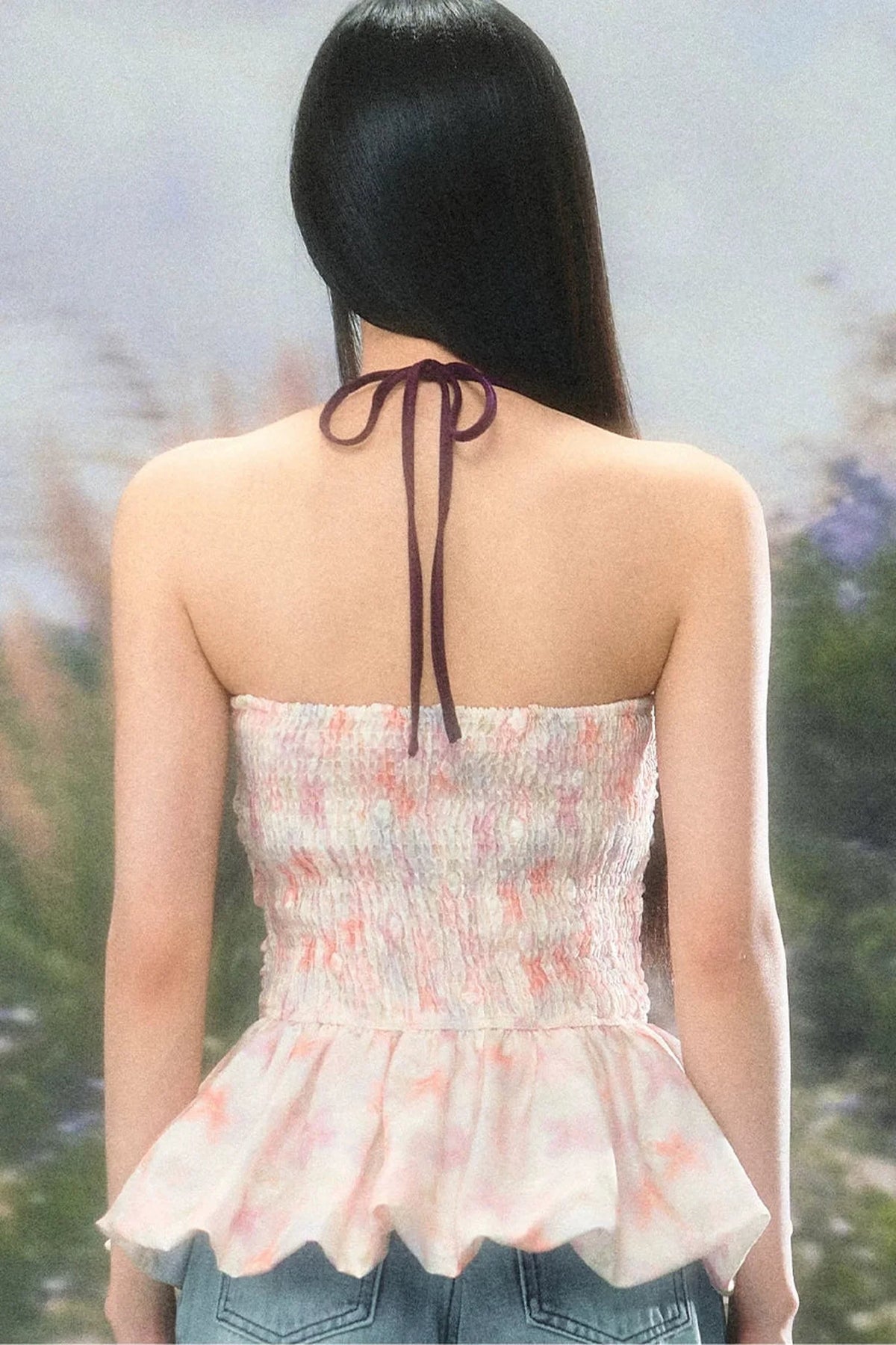 Color-Blocked Floral Halter Camisole Set-Up