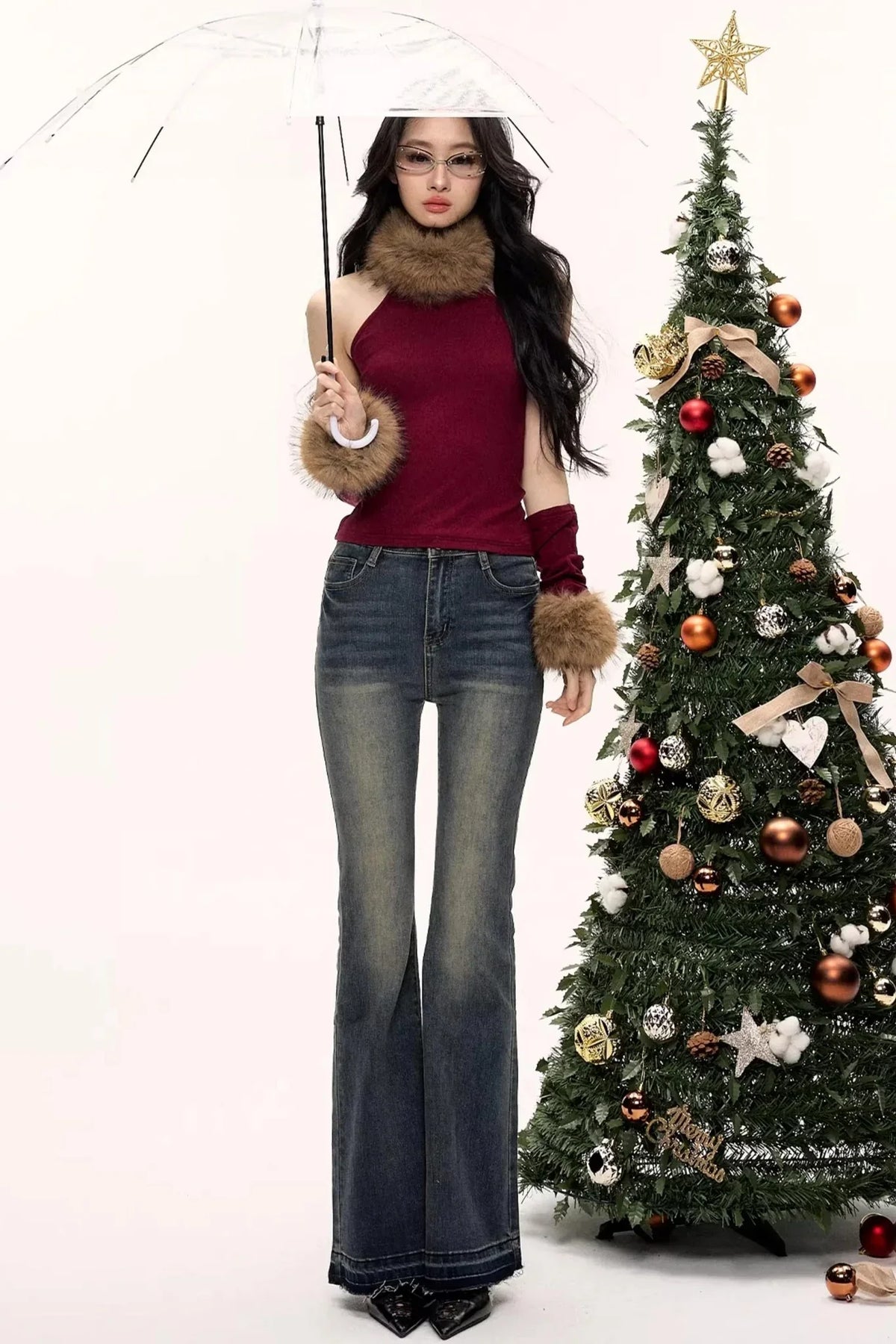 Color-Blocked Fur Collar Vest