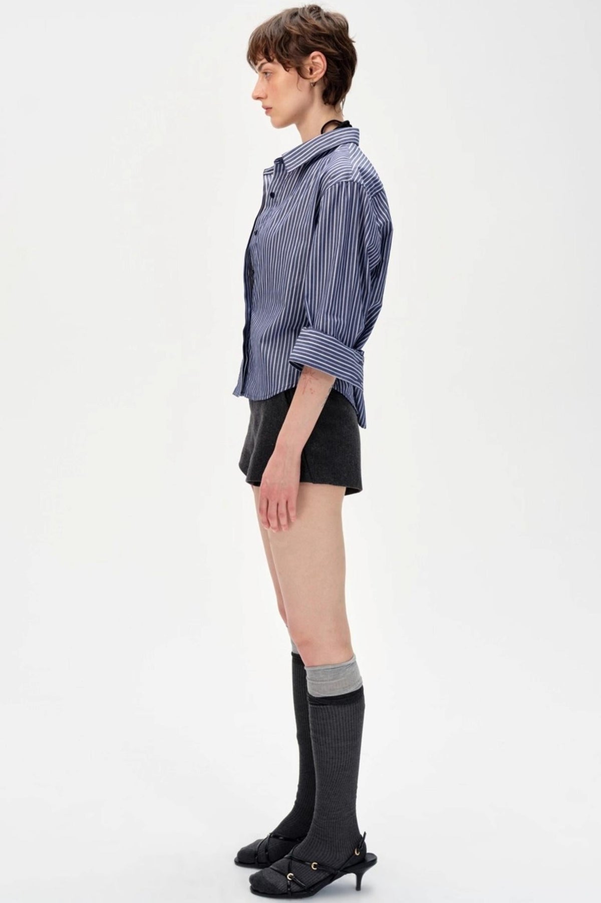 Color-Blocked High-Waisted Suede Shorts