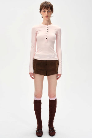 Color-Blocked High-Waisted Suede Shorts