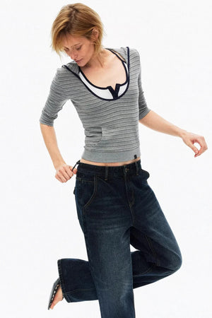 Color-Blocked Hooded Knitted Top