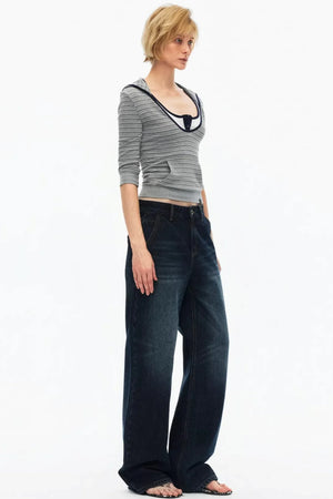 Color-Blocked Hooded Knitted Top