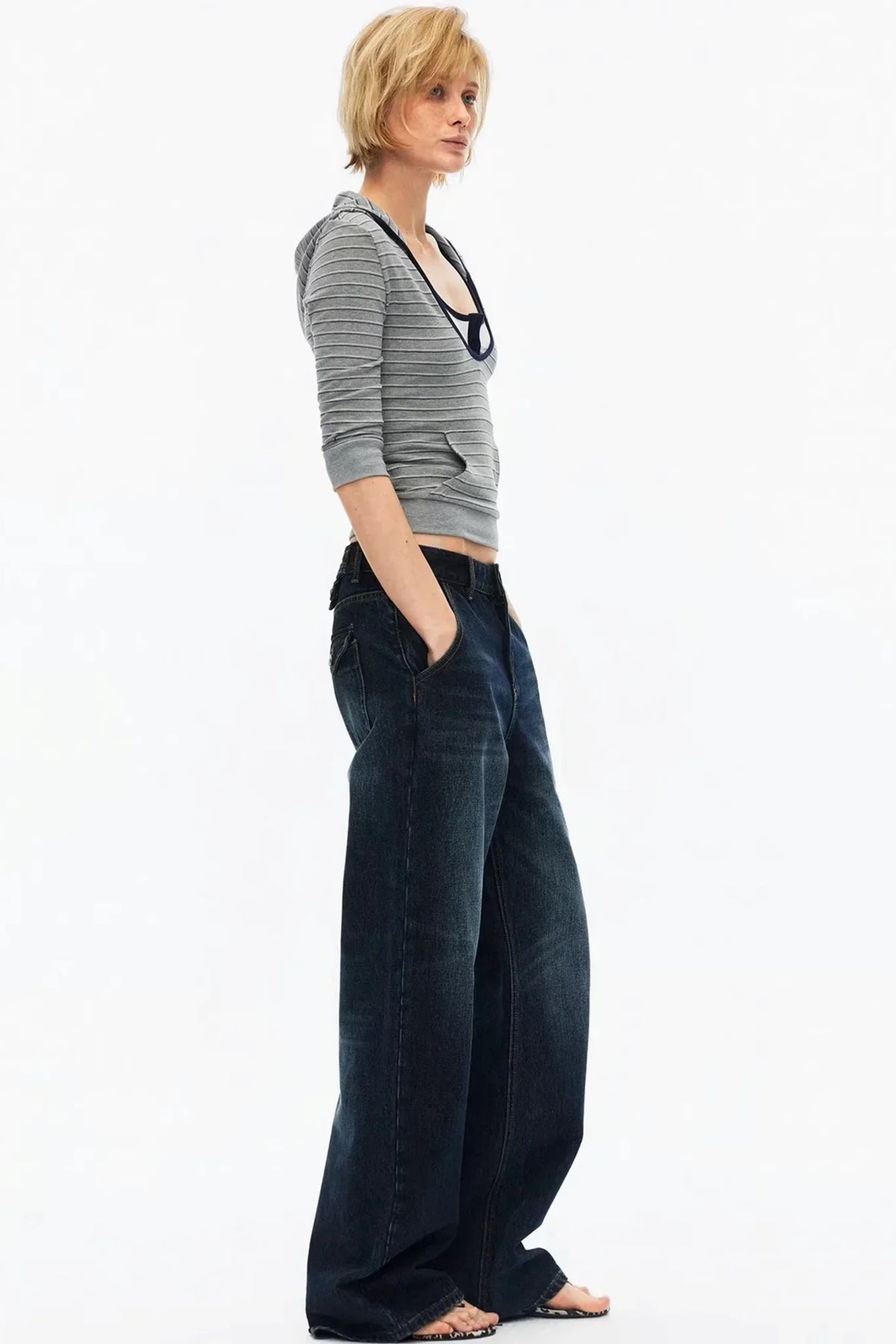 Color-Blocked Hooded Knitted Top