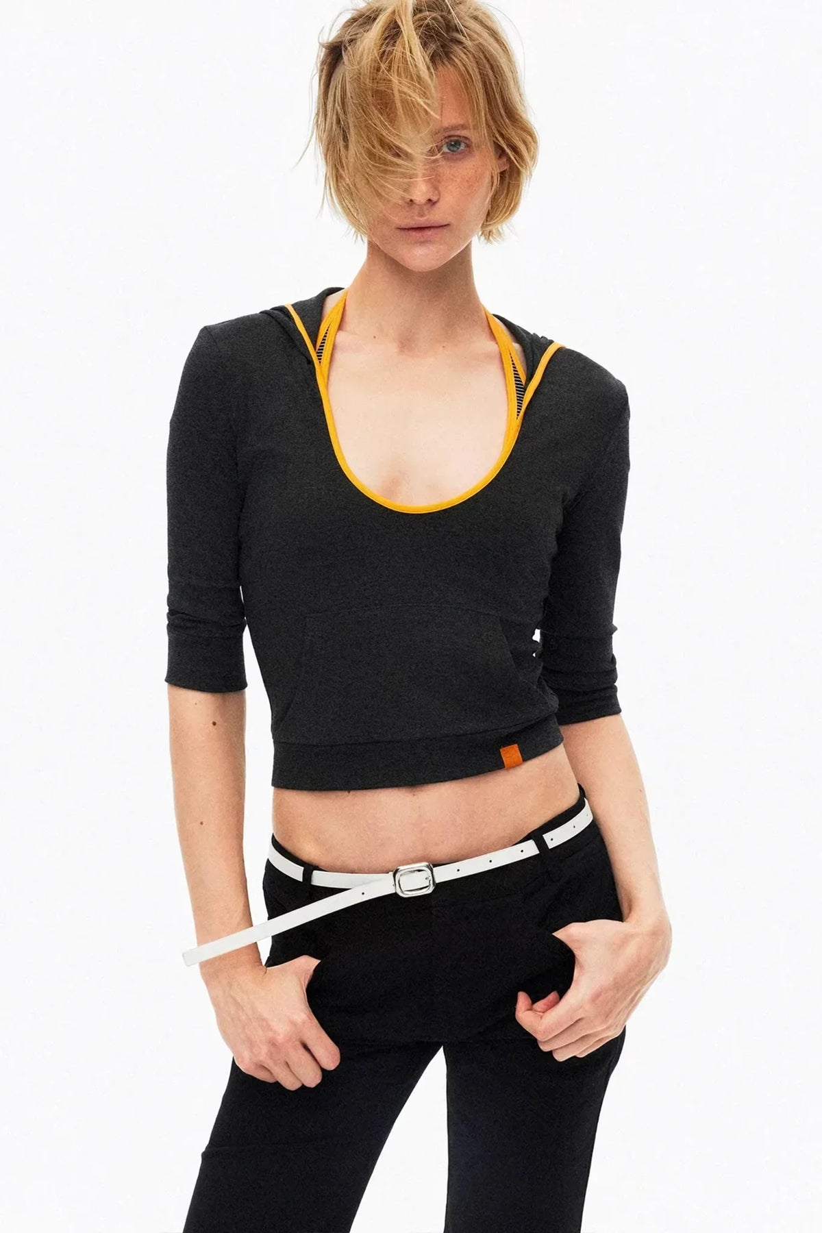 Color-Blocked Hooded Knitted Top