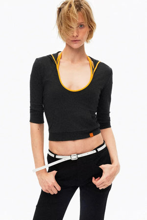 Color-Blocked Hooded Knitted Top