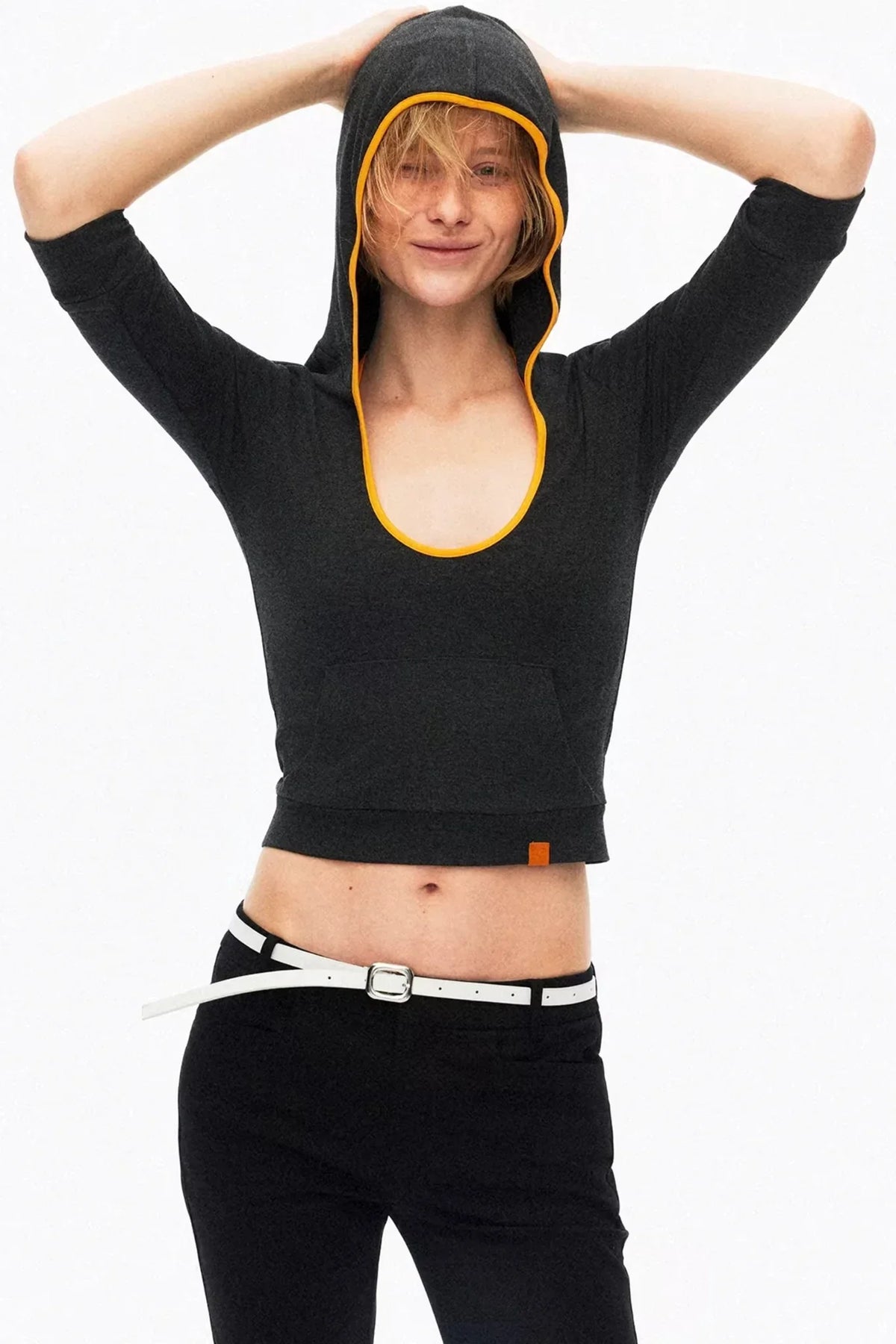 Color-Blocked Hooded Knitted Top