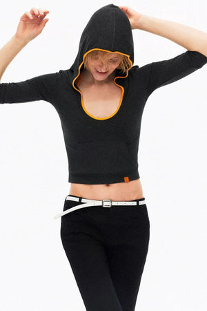 Color-Blocked Hooded Knitted Top