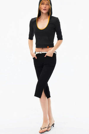 Color-Blocked Hooded Knitted Top