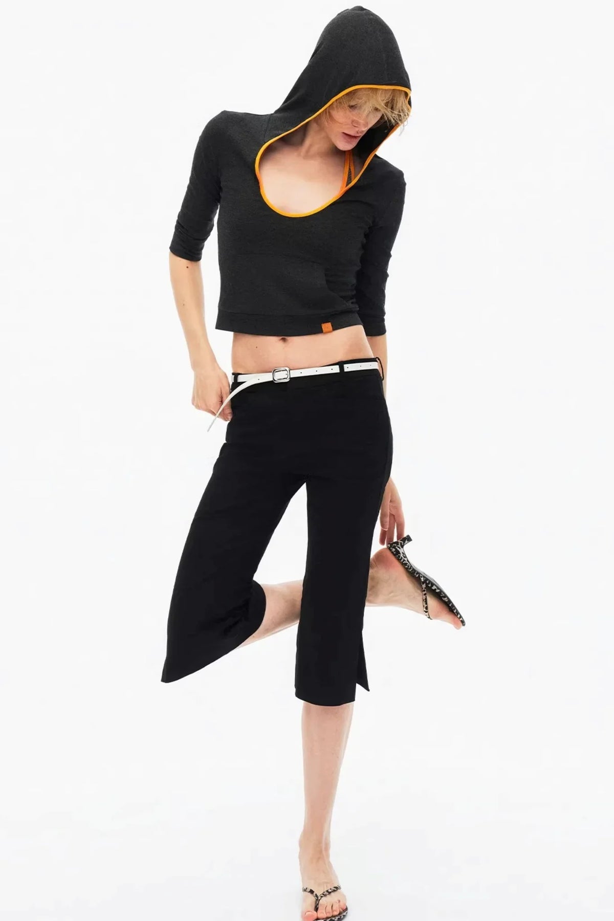 Color-Blocked Hooded Knitted Top