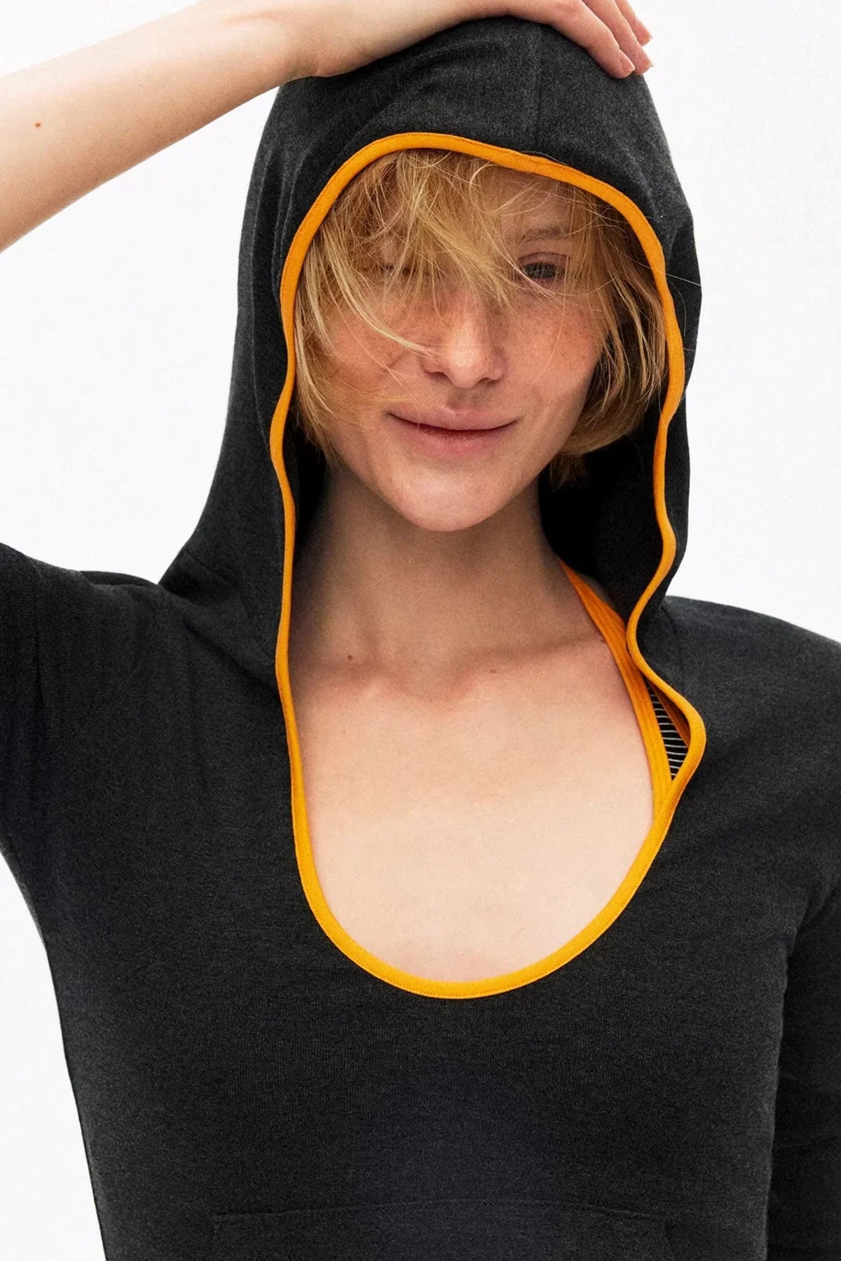 Color-Blocked Hooded Knitted Top