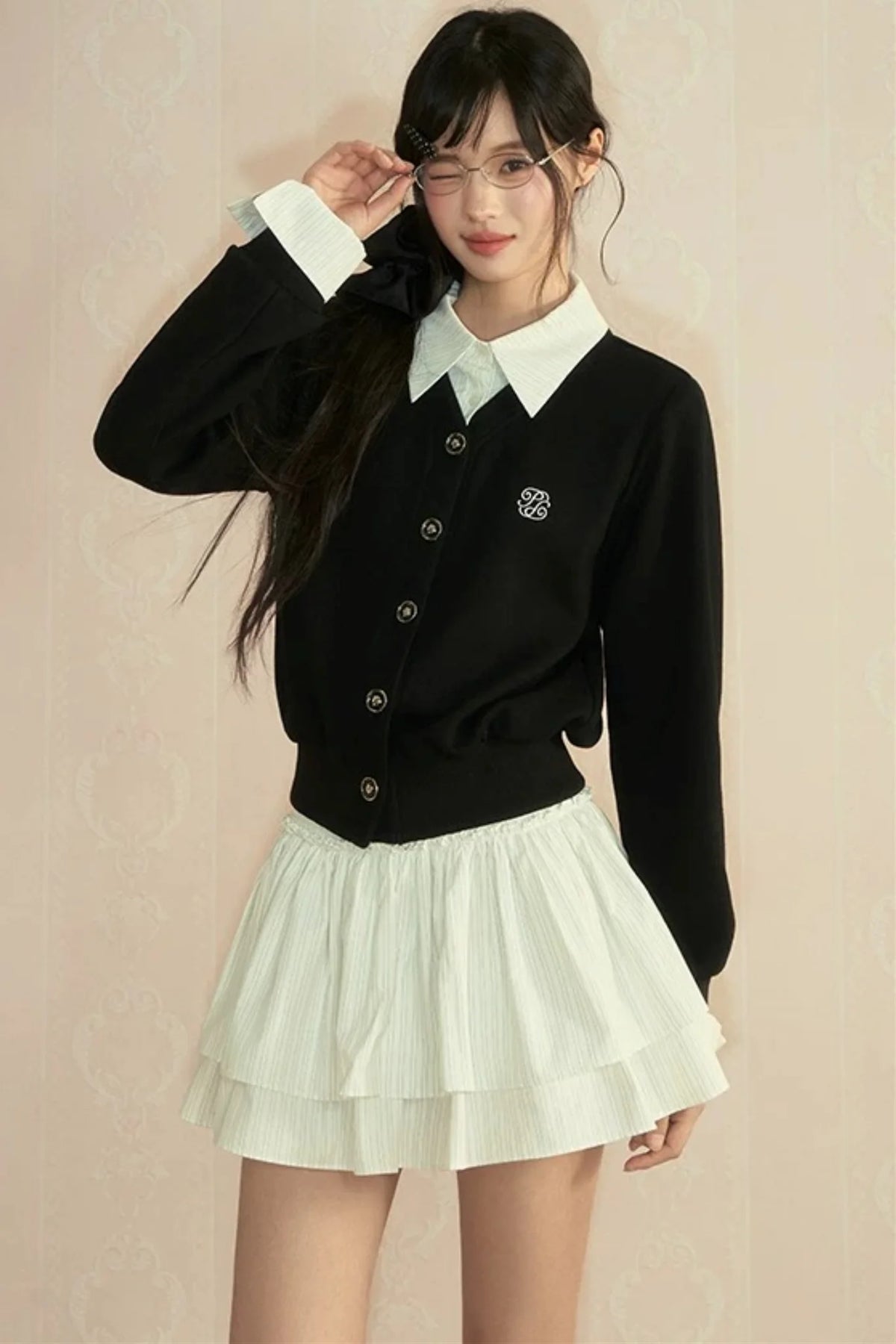 Color-Blocked Knit Cardigan Set-Up