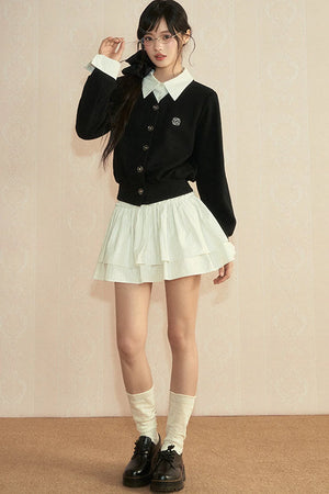 Color-Blocked Knit Cardigan Set-Up
