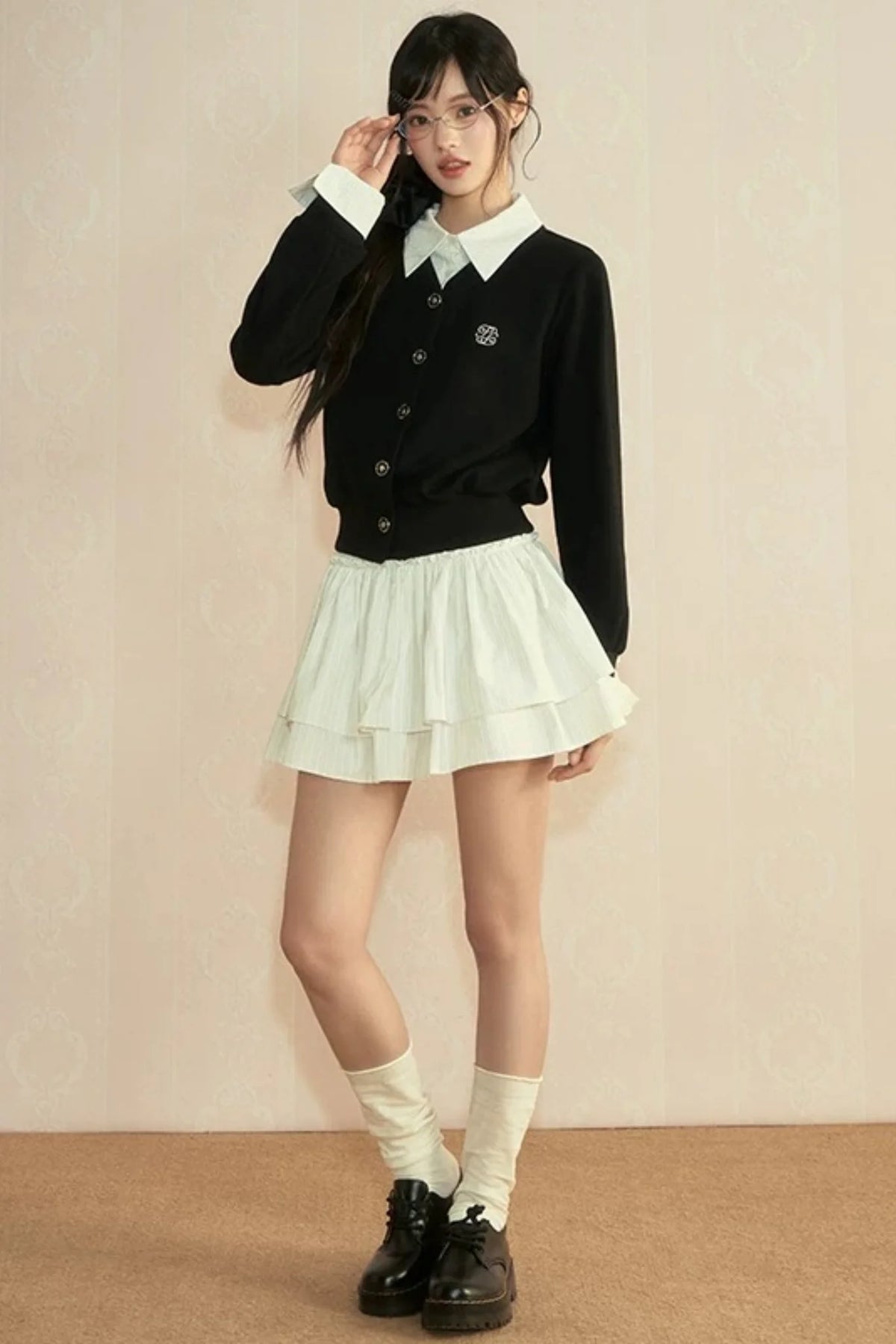 Color-Blocked Knit Cardigan Set-Up