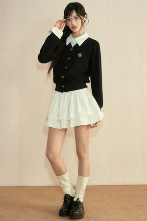 Color-Blocked Knit Cardigan Set-Up