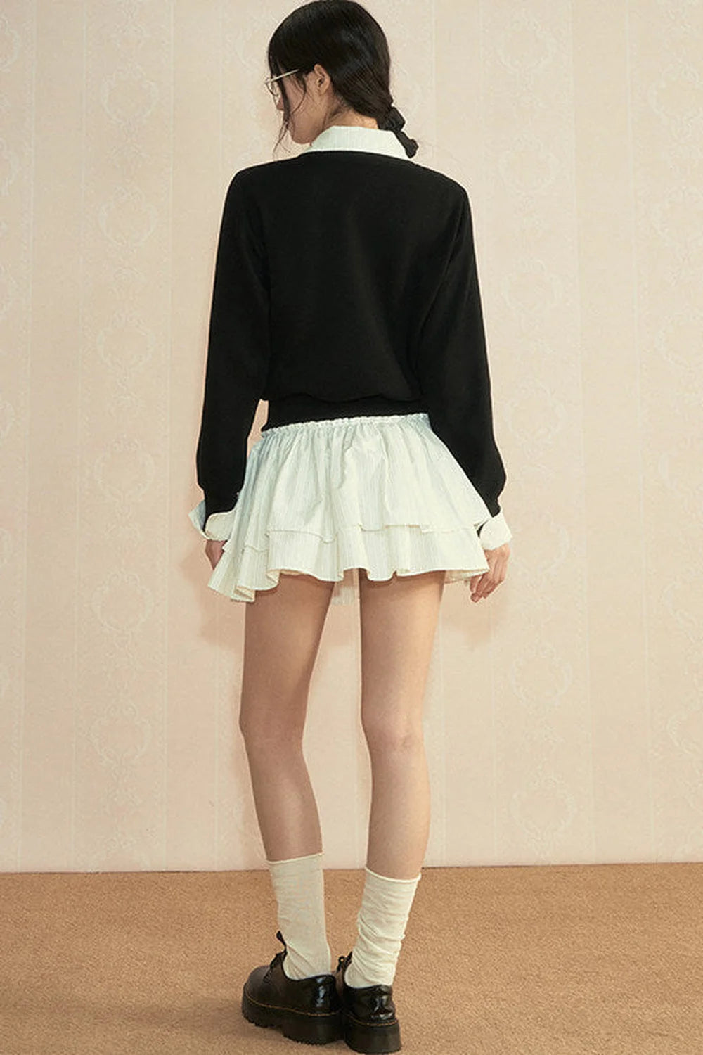Color-Blocked Knit Cardigan Set-Up