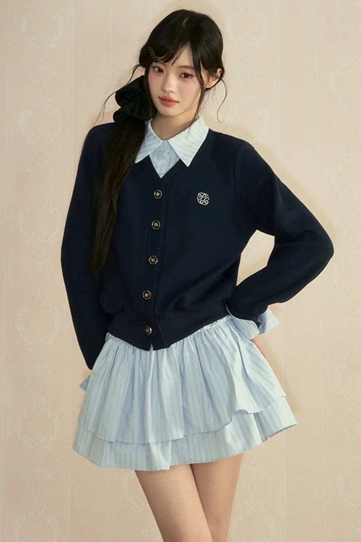 Color-Blocked Knit Cardigan Set-Up
