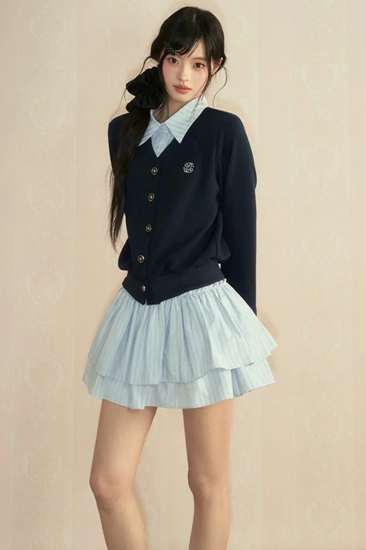 Color-Blocked Knit Cardigan Set-Up