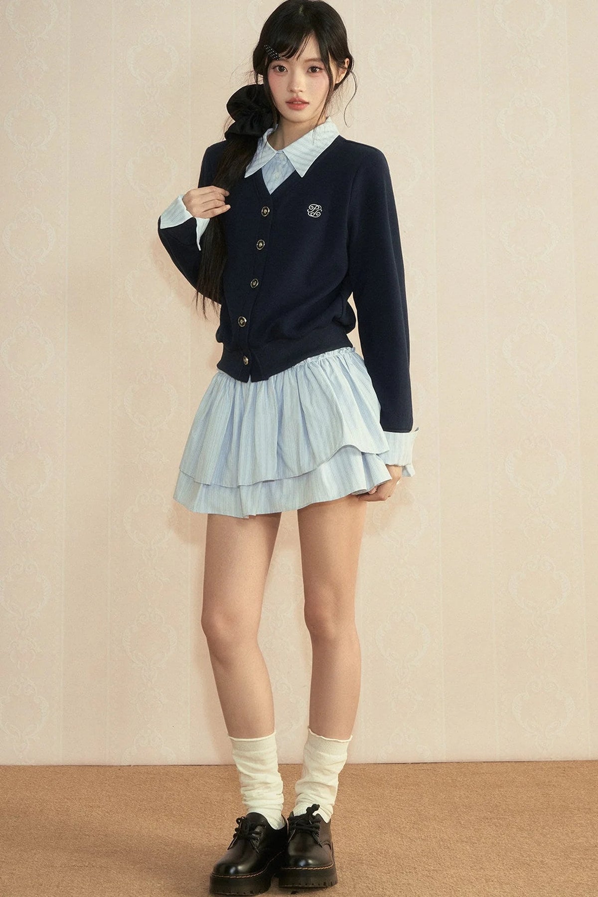 Color-Blocked Knit Cardigan Set-Up