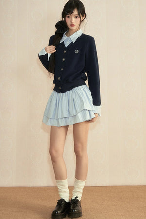 Color-Blocked Knit Cardigan Set-Up