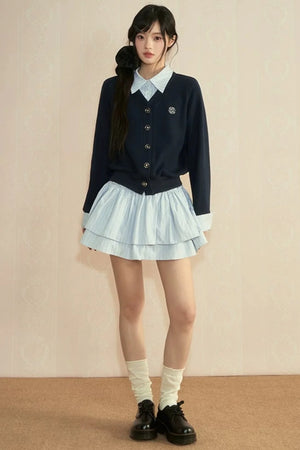 Color-Blocked Knit Cardigan Set-Up