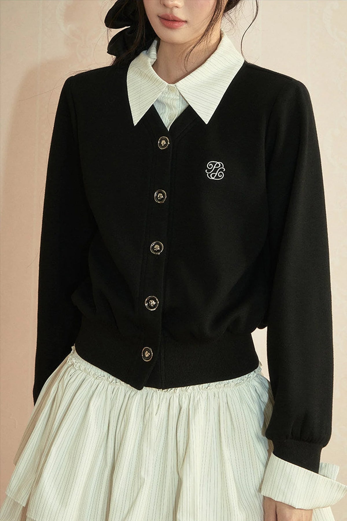 Color-Blocked Knit Cardigan Set-Up