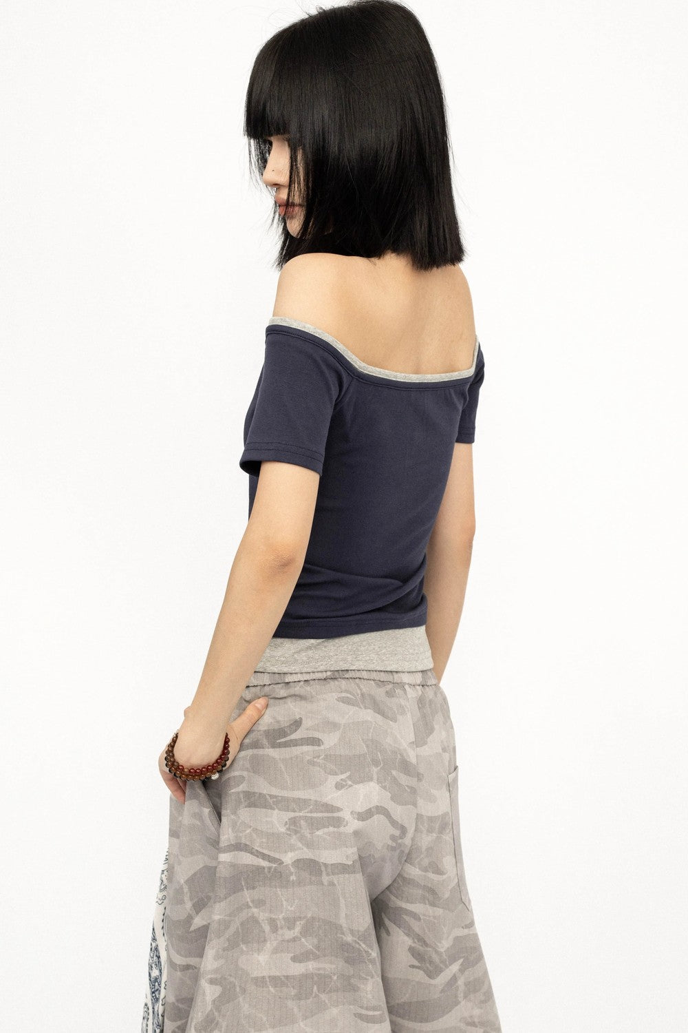 Color-Blocked Off-Shoulder Top