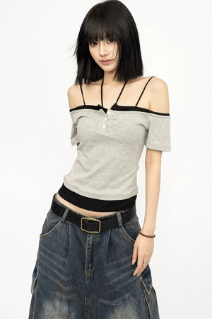 Color-Blocked Off-Shoulder Top