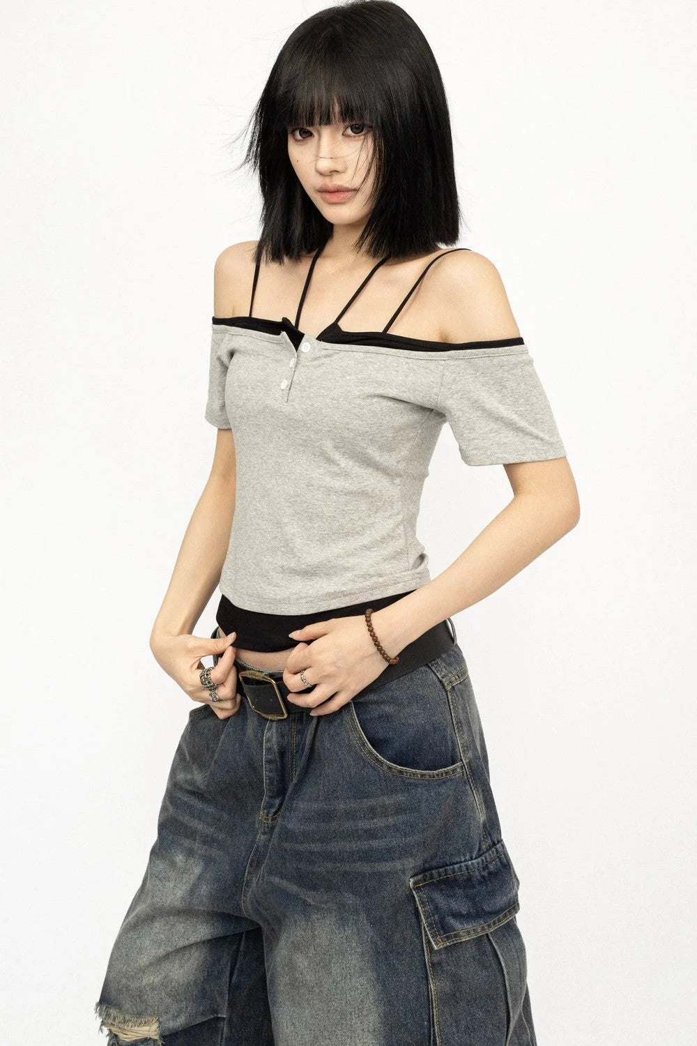 Color-Blocked Off-Shoulder Top