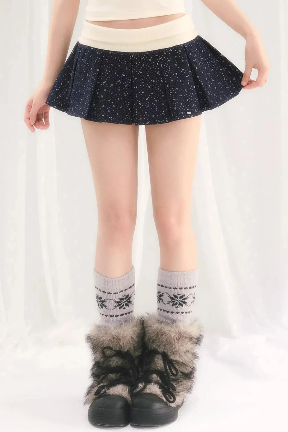 Color-Blocked Pleated Floral Skirt
