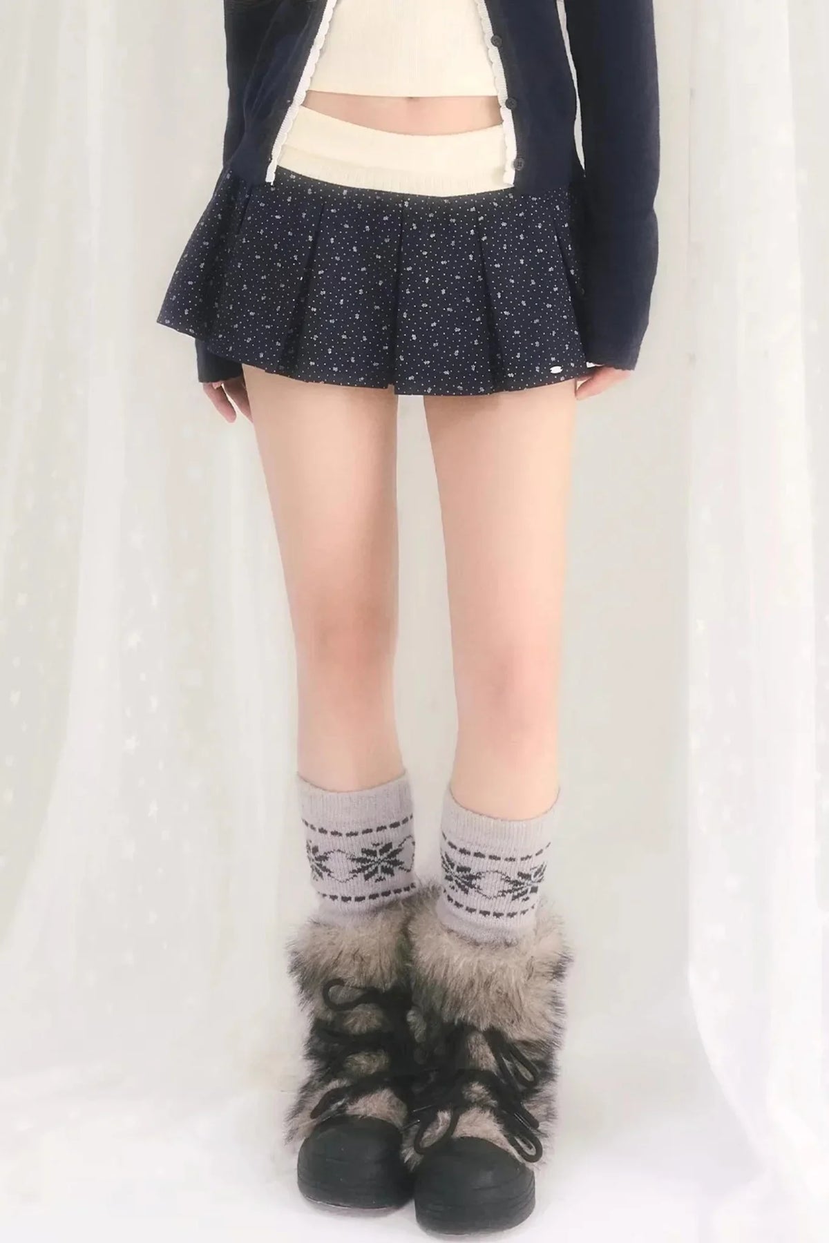 Color-Blocked Pleated Floral Skirt