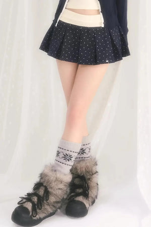 Color-Blocked Pleated Floral Skirt