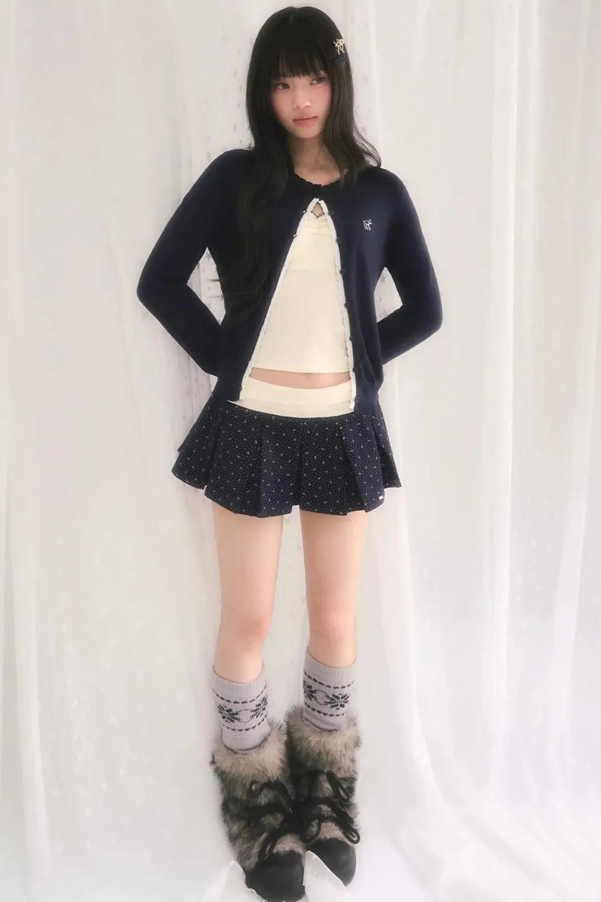 Color-Blocked Pleated Floral Skirt